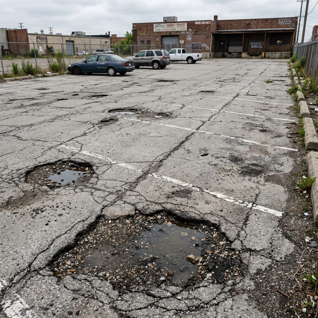 Damaged asphalt in Davie before repair